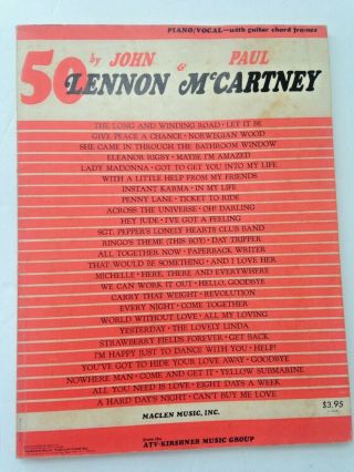 50 By John Lennon Paul Mccartney Sheet Music Book Vtg 1970 Piano Guitar Vocals
