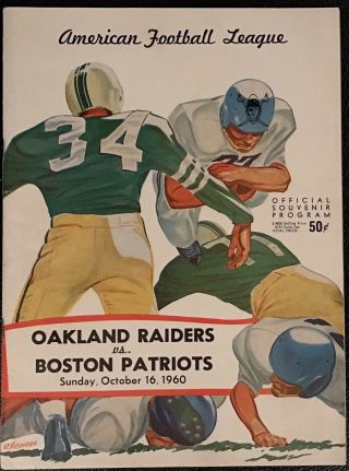 1960 Oakland Raiders Vs Boston Patriots Football Program Oct 16 -