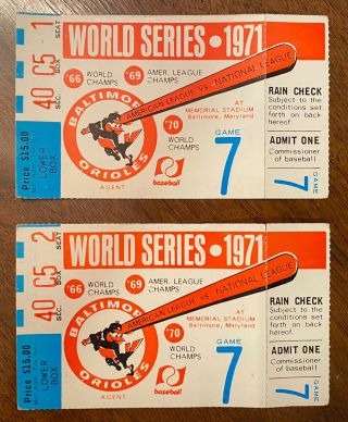 1971 World Series Game 7 Tickets Roberto Clemente Orioles Pirates Rare