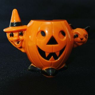 Vintage 1950’s Halloween Rosbro Rosen Witch Cat Hard Plastic Candy Container