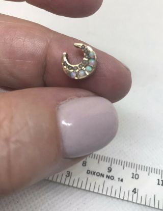 Antique Victorian 10k Rose Gold Slide Charm Seed Pearls & Opals - Crescent Moon