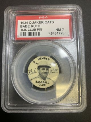 Babe Ruth 1934 Quaker Oats Pin - Psa 7