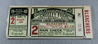 Rare 1940 World Series Ticket - Detroit Tigers v Cincinnati Reds - Game 2 3