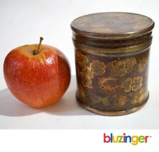 Antique Chinese Cloisonne Cylinder Jar Tea Caddy Enameled Copper Box China