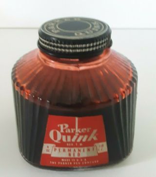 Vintage Parker Quink Permanent Red Ink Bottle 4 Oz.  Bottle 3/4 Full