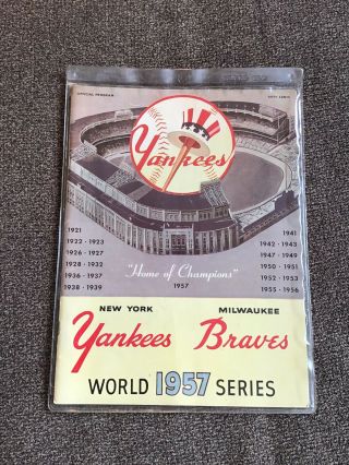 1957 World Series Program Nm Yankees Vs.  Braves Mantle Aaron Beauty Memorylen