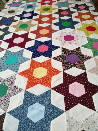 Vintage Unfinished Quilt Topper Multi - Color Pattern Hand Stitched Approx 89 " X80”