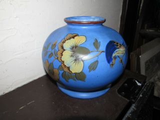 Antique Belgian Art Pottery Hand Painted,  Thrown Vase/ Jardiniere Bird /flowers