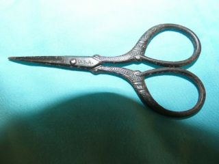 Vintage Embroidery Scissors W/decorative Scroll Work 4 Inch Marked Usa