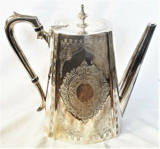 1859 - 1895 Victorian Antique Coffee Tea Pot Birmingham Deykin & Sons Silver Plate
