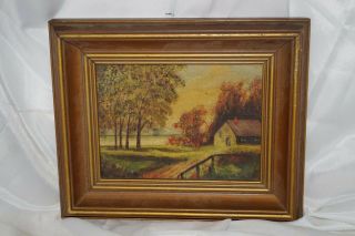 Small Antique Signed Gniebel Landscape Oil Painting Framed Art