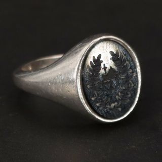 Vtg Sterling Silver - Engraved Carved Onyx Signet Ring Size 5.  5 - 5g
