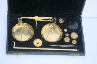 ANTIQUE French Brass Apothecary Chemist Scales & Weights 2