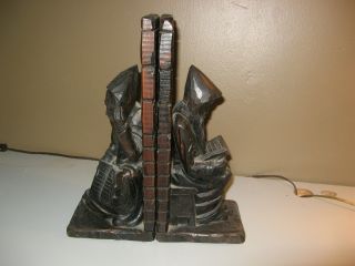 Antique Art Hand Made Carved Wood Monk/scholar Figural Book Ends Awesome