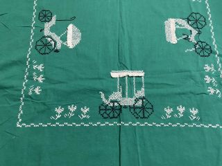 Cute Vintage Hand Embroidered Car Tablecloth / Table Scarf