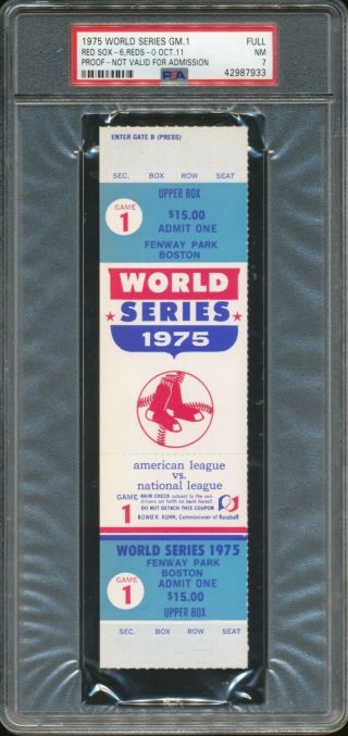 1975 World Series Game 1 Full Ticket Proof Boston Red Sox Vs Reds Psa 7 Nm (pl)