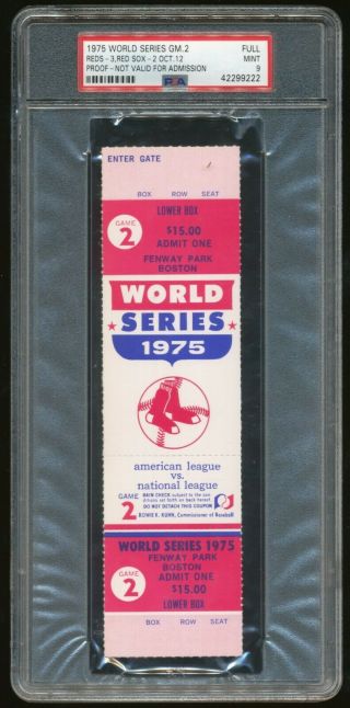 1975 World Series Game 2 Full Ticket Proof Boston Red Sox Reds Psa 9