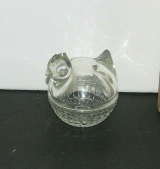 Vintage Anchor Hocking Clear Glass Chicken In A Basket Trinket Box Candy Dish