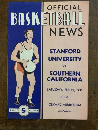 1936 Stanford V Usc Ncaa Basketball Program Hank Luisetti Basketball Legend -