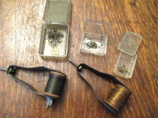 Vintage Fly Tying Hooks,  Thread & Copper Dispensers