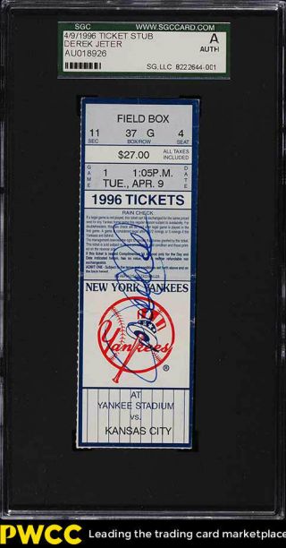 1996 Jeter 1st Yankee Stadium Opening Day Signed Autographed Ticket Sgc Auth