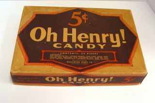 Colorful Vintage Five Cent Oh Henry 24 Candy Bar Advertising Sign Box