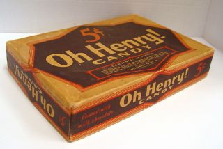COLORFUL VINTAGE FIVE CENT OH HENRY 24 CANDY BAR ADVERTISING SIGN BOX 2