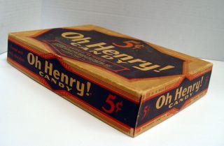 COLORFUL VINTAGE FIVE CENT OH HENRY 24 CANDY BAR ADVERTISING SIGN BOX 3