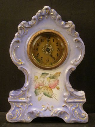 Antique 19 C Shelf Porcelain Beveled Glass " Crane " China Case Mantle Clock Wu 5