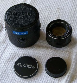 Vtg Honeywell Pentax Asahi Takumar 1:1.  8/55 With Case & Lens Covers