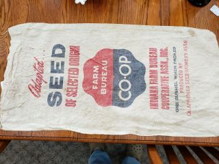 Vintage 1 Sided Farm Bureau Coop Indiana Seed Corn Sack Bag Feed 4 Timothy