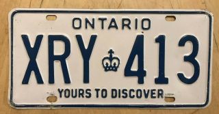 Ontario Canada Auto License Plate " Xry 413 " Yours To Discover Crown