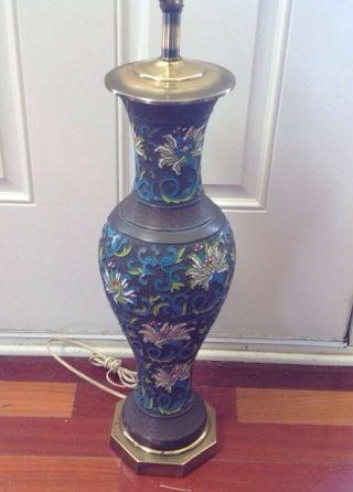 Antique Bronze Chinese Japanese Cloisonne Champleve Vase Brass Lamp Lotus Flower