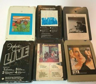 6 Vintage Classic Rock 8 Track Tapes Styx Foghat Foreigner Beach Boys Billy Joel