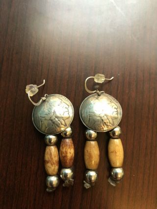 925 Sterling Silver - Vintage - Native American - 1920 Buffalo Nickel - Earrings