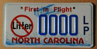 North Carolina Sample License Plate; First In Flight; Litter Prevention
