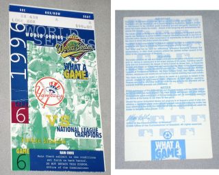 York Yankees 1996 World Series Ticket Stub Game 6 Clinching Win 10/26/96