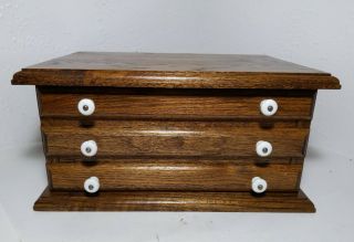 Vintage/antique Solid Wood 3 - Drawer Sewing Spool Thread Cabinet Case - Rustic