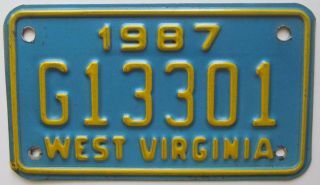 West Virginia 1987 Motorcycle License Plate G13301