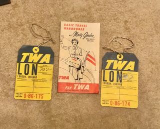 Vintage 1950’s Twa Trans World Airlines Baggage Strap Checks & Travel Brochure