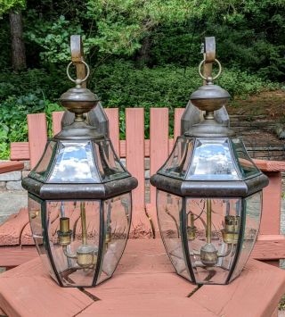 Pair Vintage Brass/copper Exterior Wall Mount Light Fixtures Sconces Lamps