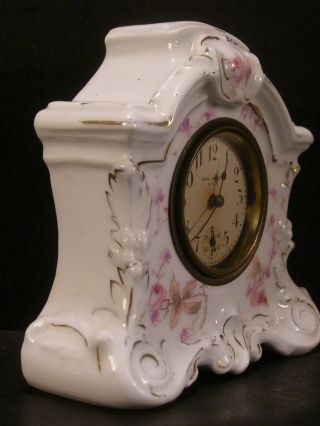 Antique 19 c Shelf Porcelain Roses Transfer German China Case Mantle Clock 11 3