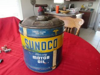 Vintage Antique Sunoco Mercury Motor Oil 5 Gallon Can - 20w