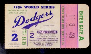 1956 World Series Ticket Stub - Game 2 - Brooklyn Dodgers Vs Ny Yankees