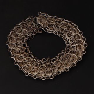 Vtg Sterling Silver - 16mm Filigree Love Heart Chain Link 7 " Bracelet - 18g