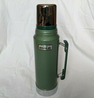 Vintage Aladdin Stanley A - 944dh 1 - Quart Steel Thermos Green Vacuum Bottle Usa