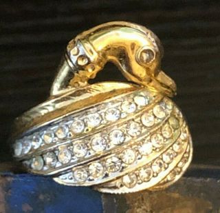 Vintage Swarovski Crystal Swan Ring Gold Tone And Sterling Silver 5g Size 7