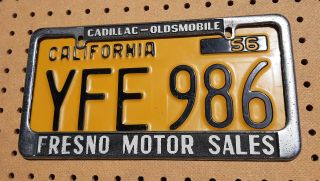 Vintage Metal Dealer License Plate Frame Fresno Cadillac Olds Oldsmobile Ca