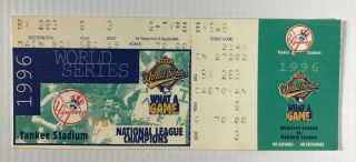 York Yankees 1996 World Series Game 6 Clincher Ticket Stub