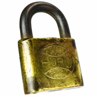 Hurd Detroit Michigan Padlock Brass Old Vintage Embossed Lock (no Key)